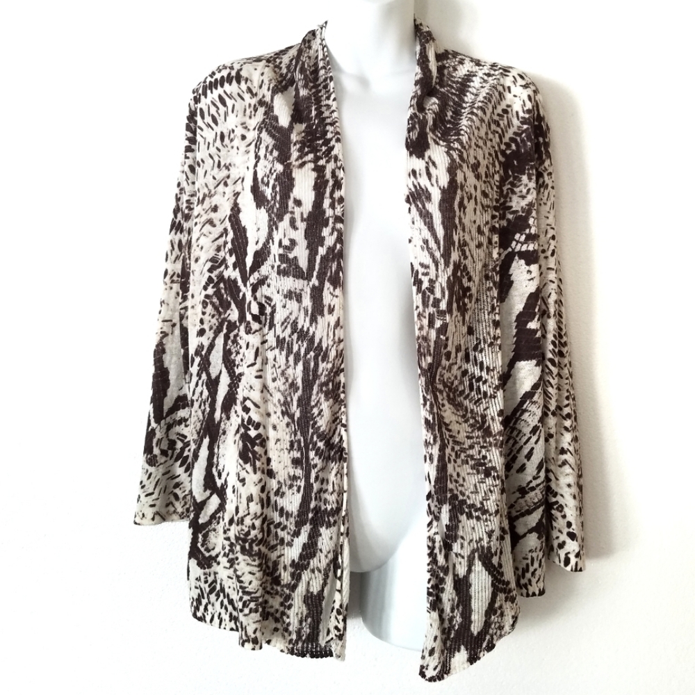 Chico's Animal Print Open Front Lightweight Cardigan Sweater Python Snake
